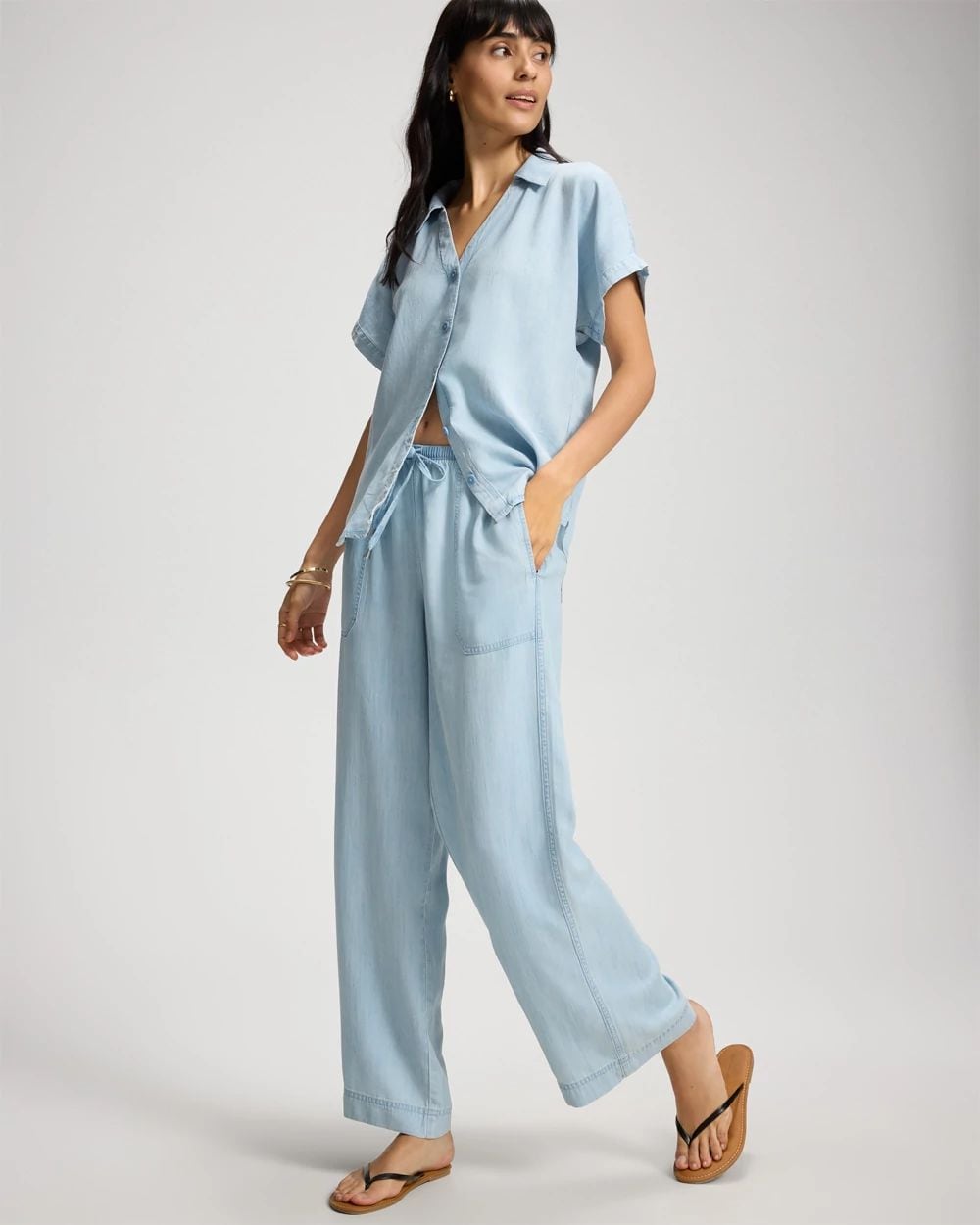 Chambray Relaxed Wide-Leg Pants | Soma